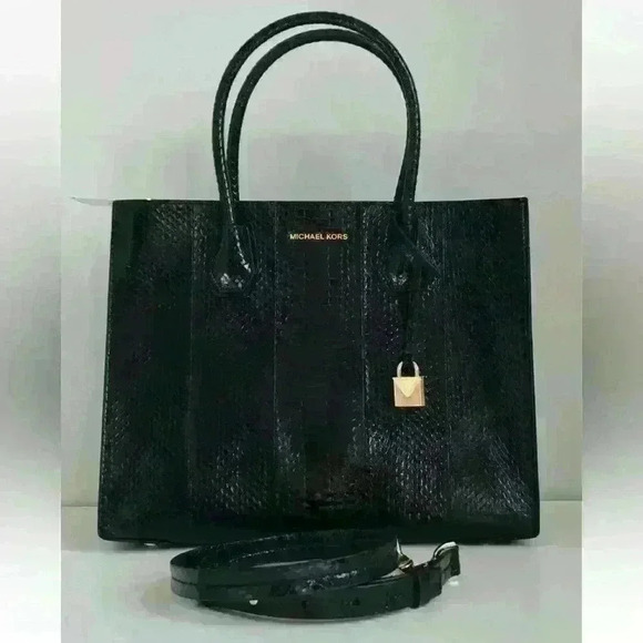 NWT Michael Kors black large conv tote genuine snake skin - Picture 2 of 10